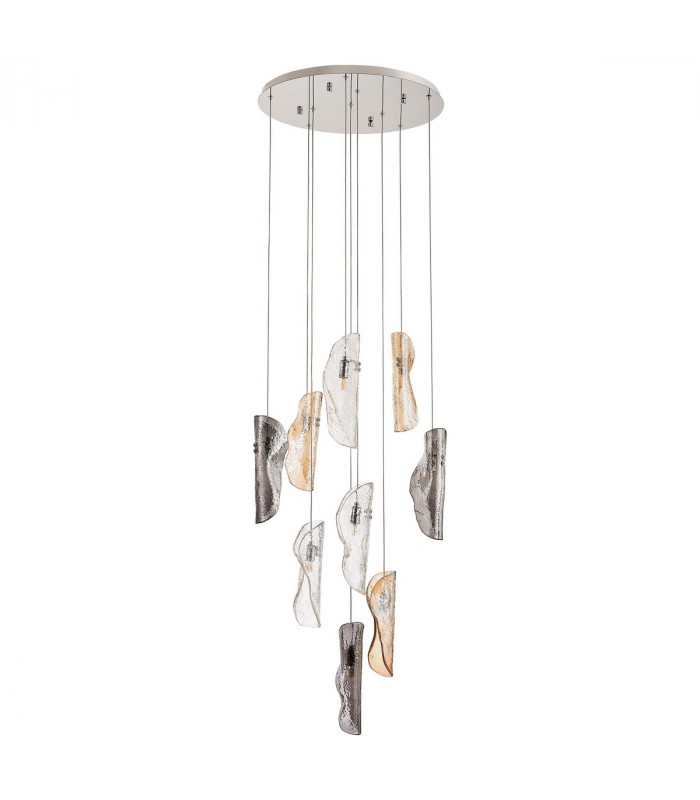 Marilla Ceiling Pendant 3m 9 Light G9 Polished Chrome Clear & Amber & Smoked Glass-5
