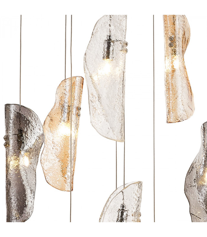 Marilla Ceiling Pendant 3m 9 Light G9 Polished Chrome Clear & Amber & Smoked Glass-7