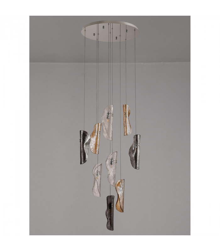 Marilla Ceiling Pendant 3m 9 Light G9 Polished Chrome Clear & Amber & Smoked Glass-8