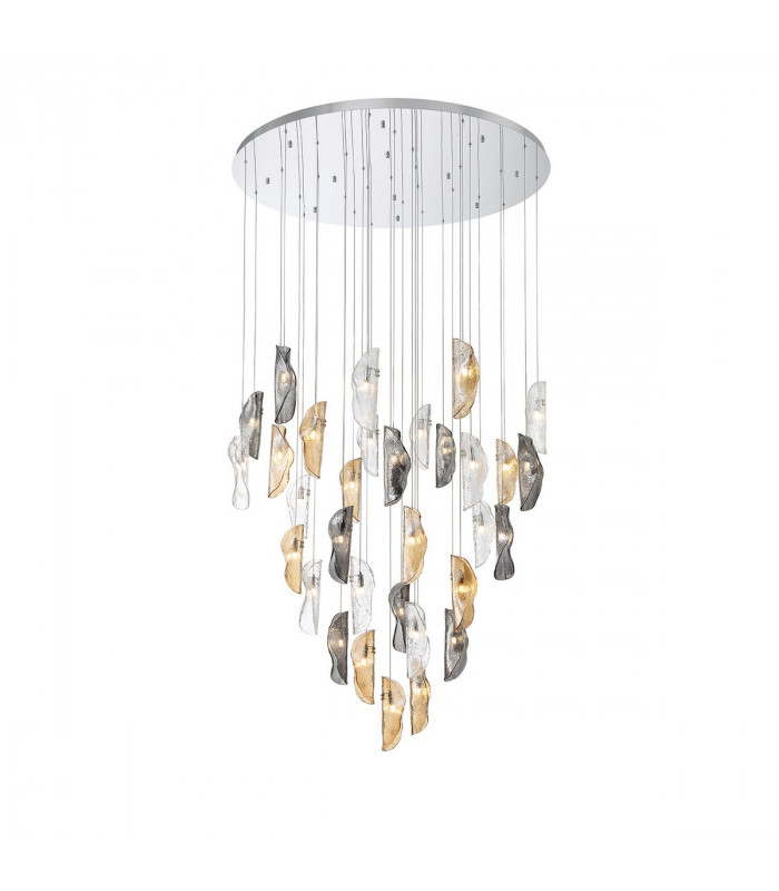 Marilla Ceiling Pendant 6m 32 Light G9 Polished Chrome Clear & Amber & Smoked Glass-1