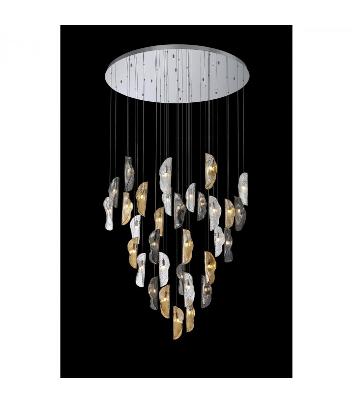 Marilla Ceiling Pendant 6m 32 Light G9 Polished Chrome Clear & Amber & Smoked Glass-3