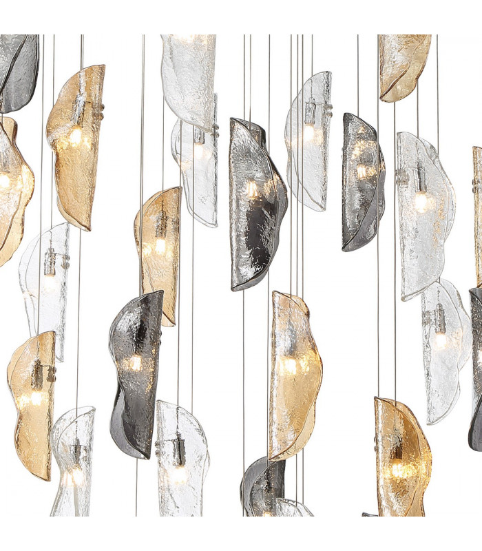 Marilla Ceiling Pendant 6m 32 Light G9 Polished Chrome Clear & Amber & Smoked Glass-7