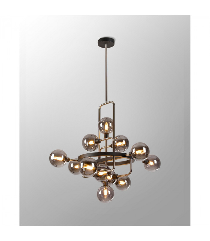 Humphrey Fixed Ceiling Pendant 12 Light G9 Graphite Satin Nickel Smoke Glass-3