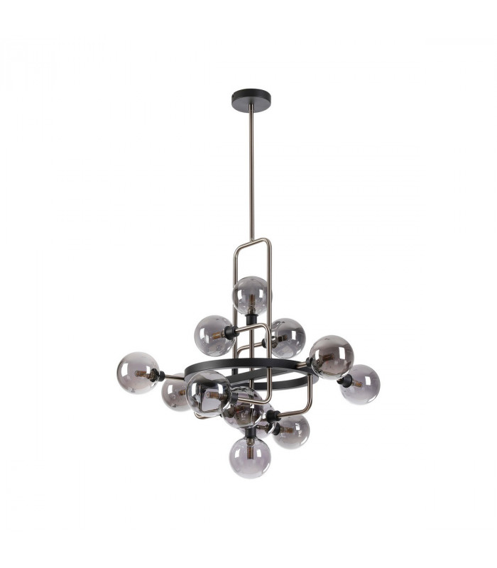 Humphrey Fixed Ceiling Pendant 12 Light G9 Graphite Satin Nickel Smoke Glass-4