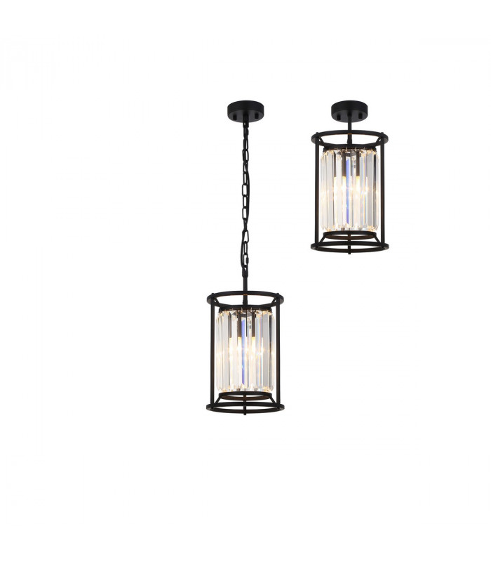 Guilford Ceiling Pendant E27 Satin Black Clear-1