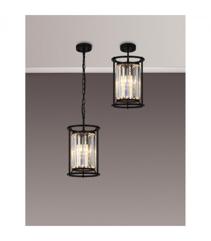 Guilford Ceiling Pendant E27 Satin Black Clear-3