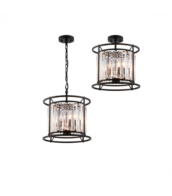 Guilford Ceiling Pendant Semi Ceiling Lamp Convertible 3 Light E14 Satin Black Clear-1