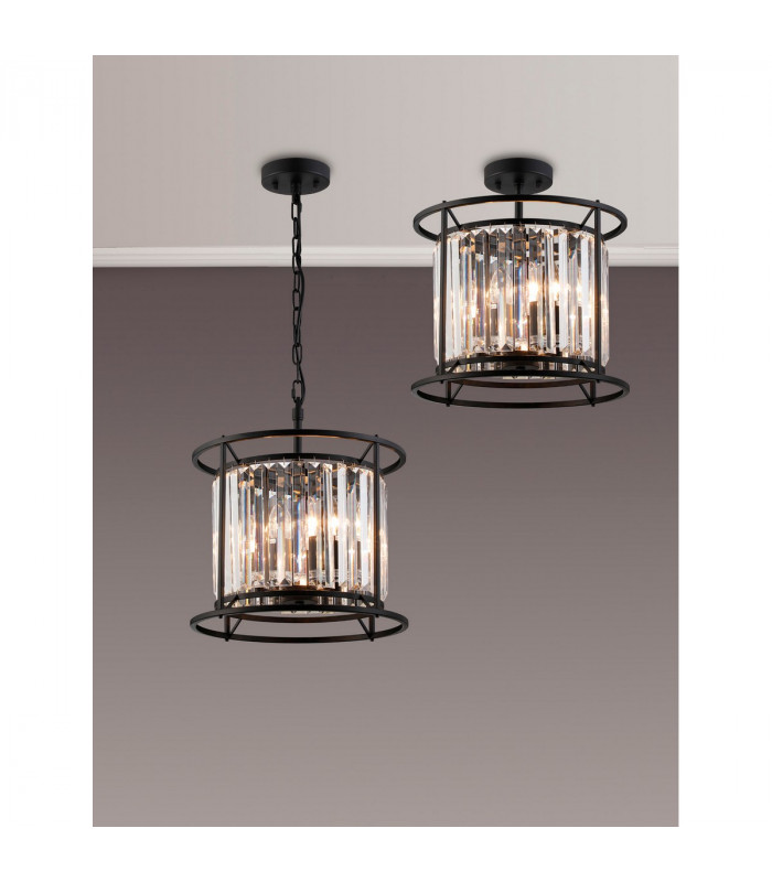 Guilford Ceiling Pendant Semi Ceiling Lamp Convertible 3 Light E14 Satin Black Clear-3