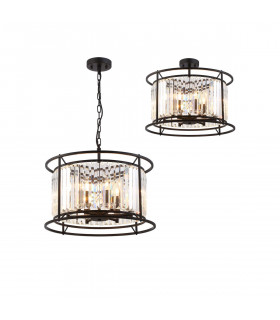 Guilford Ceiling Pendant Semi Ceiling Lamp Convertible 6 Light E14 Satin Black Clear-1