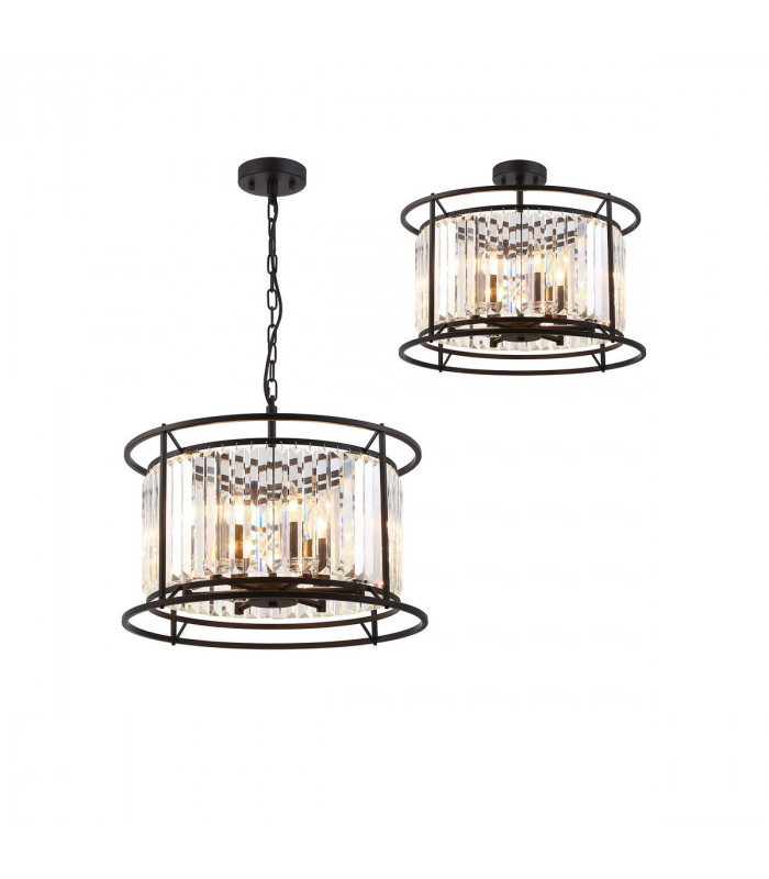 Guilford Ceiling Pendant Semi Ceiling Lamp Convertible 6 Light E14 Satin Black Clear-1