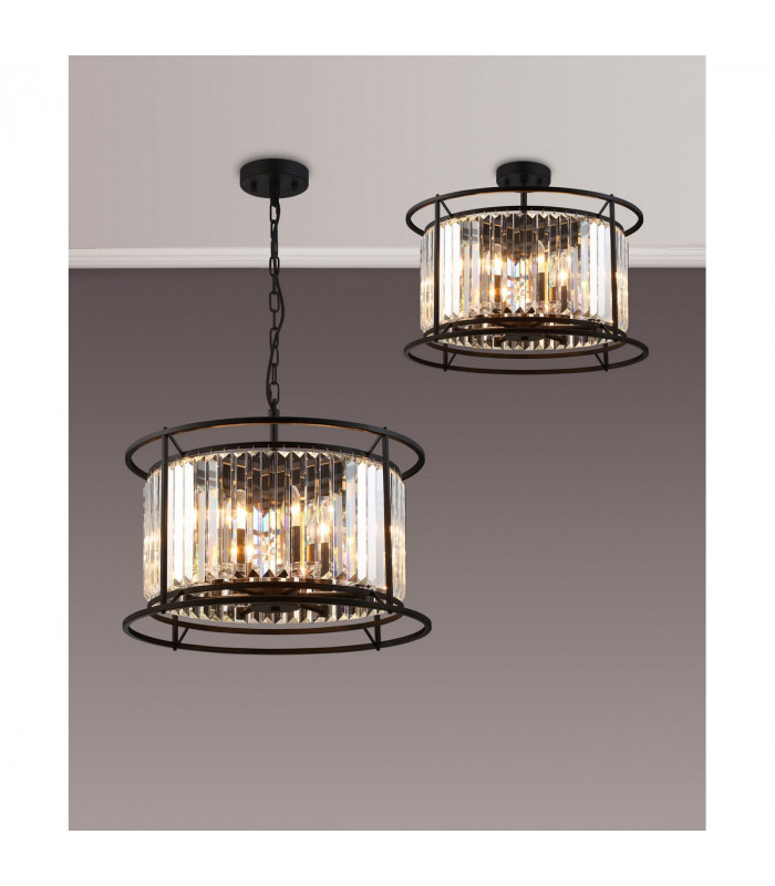Guilford Ceiling Pendant Semi Ceiling Lamp Convertible 6 Light E14 Satin Black Clear-3