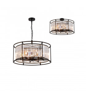 Guilford Ceiling Pendant Semi Ceiling Lamp Convertible 8 Light E14 Satin Black Clear-1