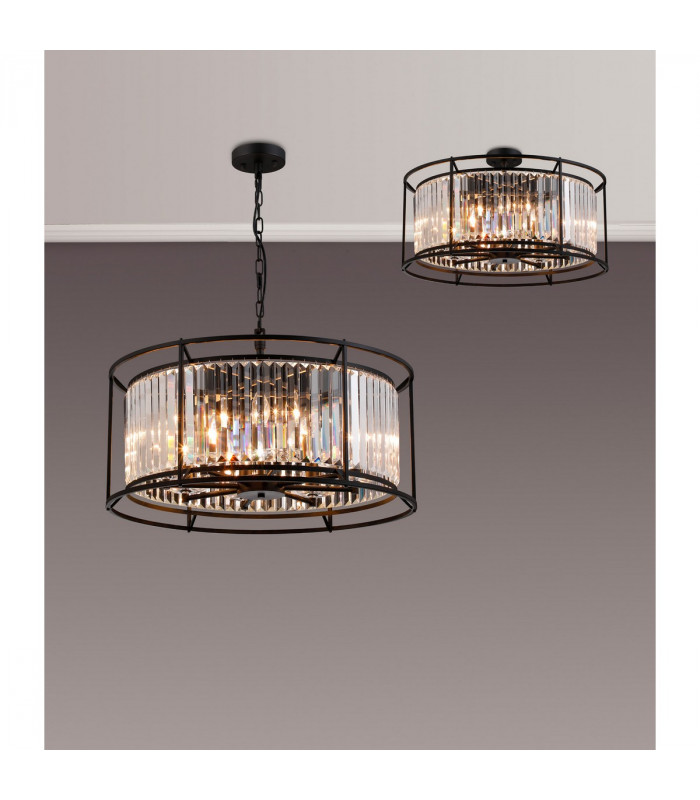 Guilford Ceiling Pendant Semi Ceiling Lamp Convertible 8 Light E14 Satin Black Clear-3