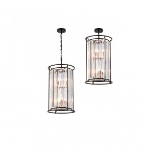 Guilford 2 Tier Ceiling Pendant 3+3 Light E14 Satin Black Clear-1
