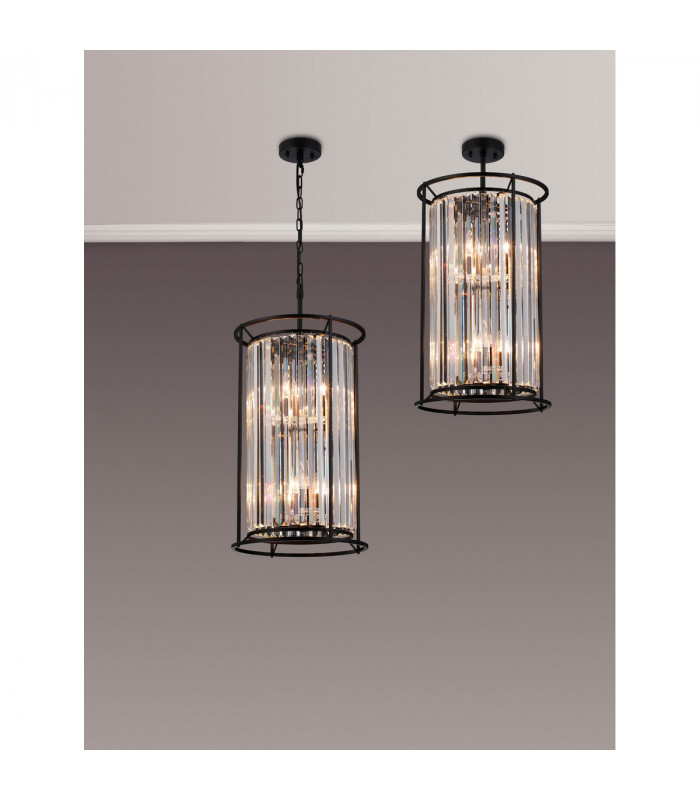 Guilford 2 Tier Ceiling Pendant 3+3 Light E14 Satin Black Clear-3