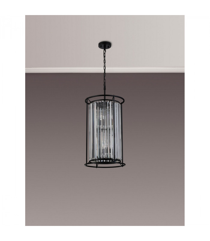 Guilford 2 Tier Ceiling Pendant 3+3 Light E14 Satin Black Clear-9