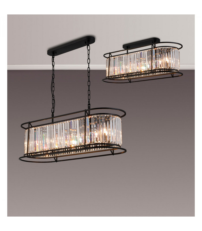 Guilford Oval Ceiling Pendant 7 Light E14 Satin Black Clear-3