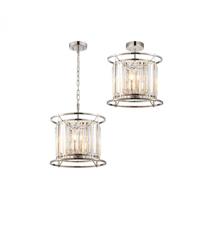 Guilford Ceiling Pendant Semi Ceiling Lamp Convertible 3 Light E14 Polished Nickel Clear-1