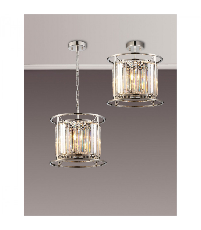 Guilford Ceiling Pendant Semi Ceiling Lamp Convertible 3 Light E14 Polished Nickel Clear-3