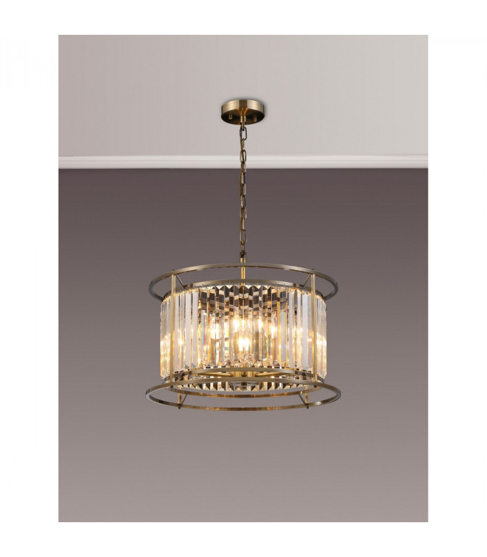 Guilford Ceiling Pendant Semi Ceiling Lamp Convertible 6 Light E14 Antique Brass Clear-3