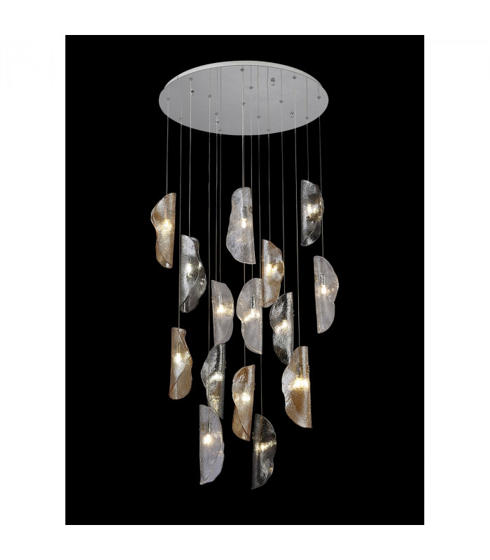 Marilla Ceiling Pendant 3m 15 Light G9 Polished Chrome Clear & Amber & Smoked Glass-3