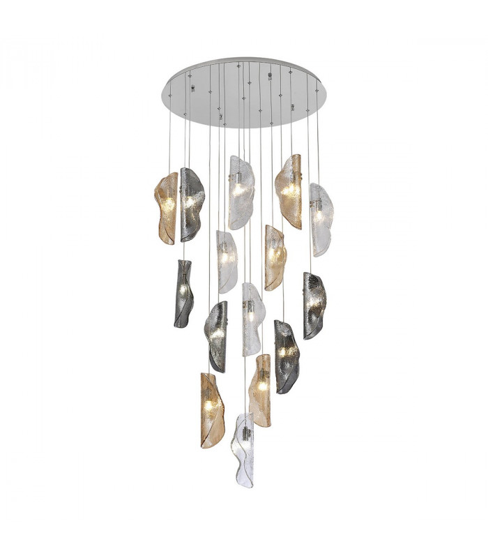 Marilla Ceiling Pendant 3m 15 Light G9 Polished Chrome Clear & Amber & Smoked Glass-6