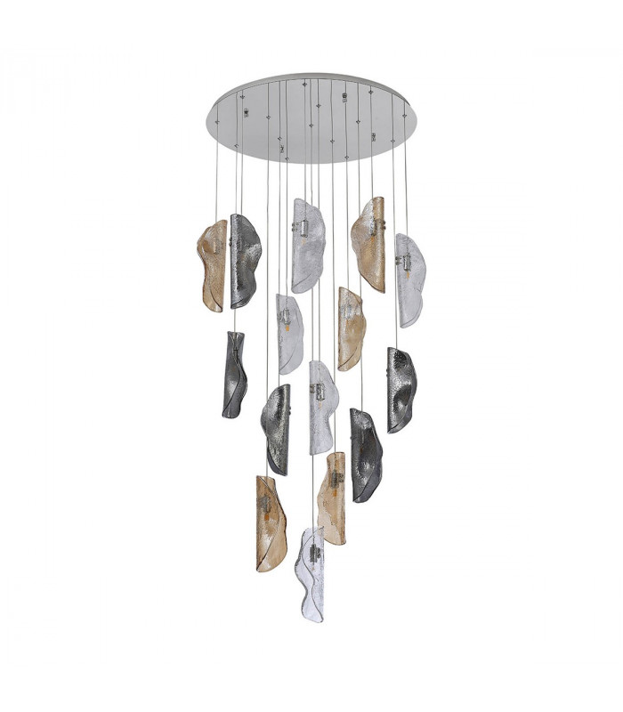 Marilla Ceiling Pendant 3m 15 Light G9 Polished Chrome Clear & Amber & Smoked Glass-7