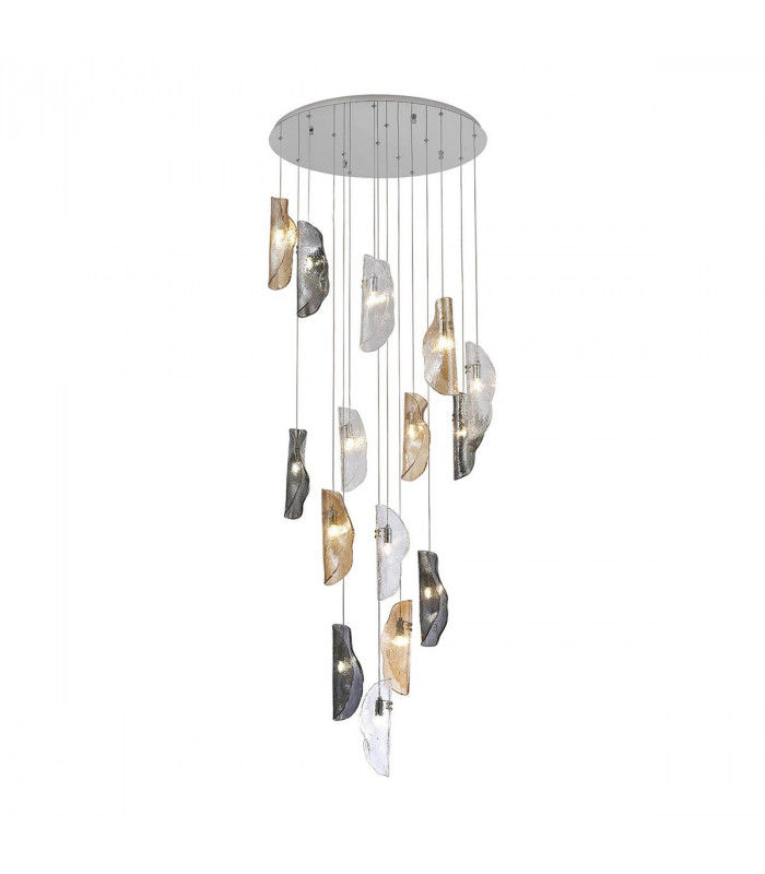 Marilla Ceiling Pendant 3m 15 Light G9 Polished Chrome Clear & Amber & Smoked Glass-8