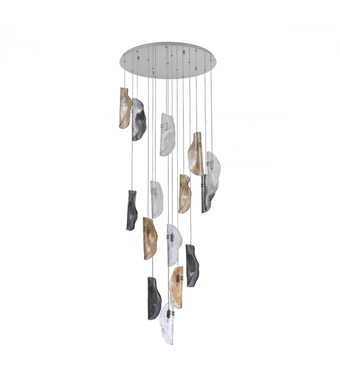 Marilla Ceiling Pendant 3m 15 Light G9 Polished Chrome Clear & Amber & Smoked Glass-9