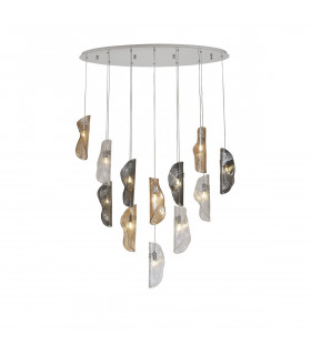 Marilla Oval Ceiling Pendant 2m 12 Light G9 Polished Chrome Clear & Amber & Smoked Glass-1