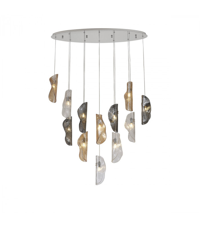 Marilla Oval Ceiling Pendant 2m 12 Light G9 Polished Chrome Clear & Amber & Smoked Glass-1