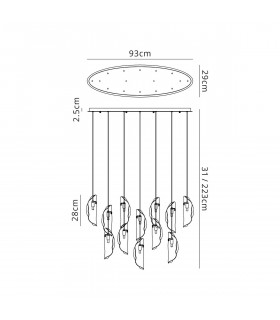 Marilla Oval Ceiling Pendant 2m 12 Light G9 Polished Chrome Clear & Amber & Smoked Glass-2