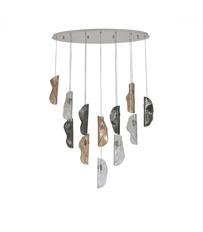 Marilla Oval Ceiling Pendant 2m 12 Light G9 Polished Chrome Clear & Amber & Smoked Glass-5