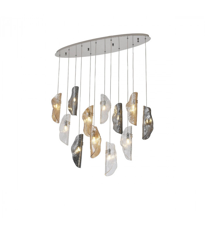 Marilla Oval Ceiling Pendant 2m 12 Light G9 Polished Chrome Clear & Amber & Smoked Glass-6
