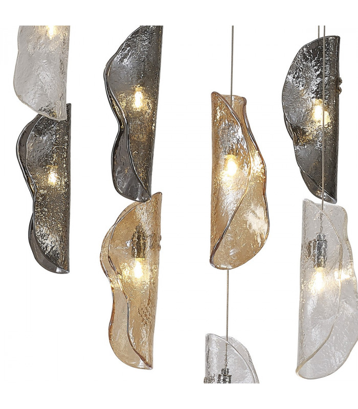 Marilla Oval Ceiling Pendant 2m 12 Light G9 Polished Chrome Clear & Amber & Smoked Glass-9