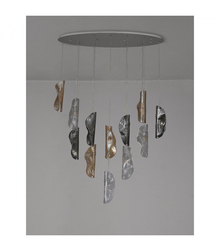 Marilla Oval Ceiling Pendant 2m 12 Light G9 Polished Chrome Clear & Amber & Smoked Glass-10
