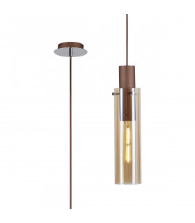 Miami Slim Single Ceiling Pendant Adjustable E27 Mocha Amber Glass-1