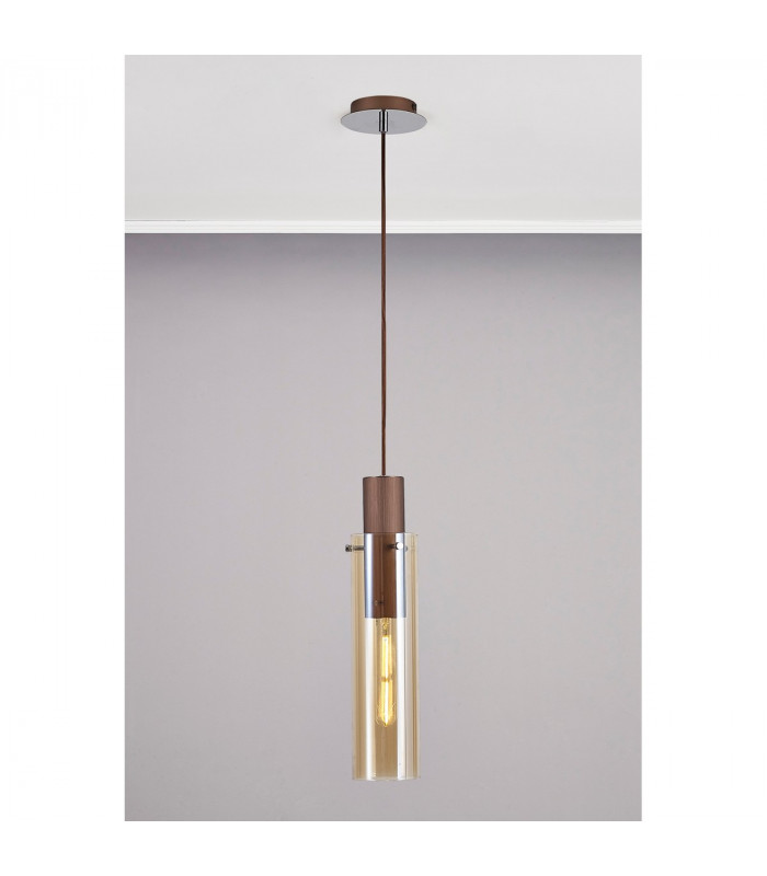 Miami Slim Single Ceiling Pendant Adjustable E27 Mocha Amber Glass-3