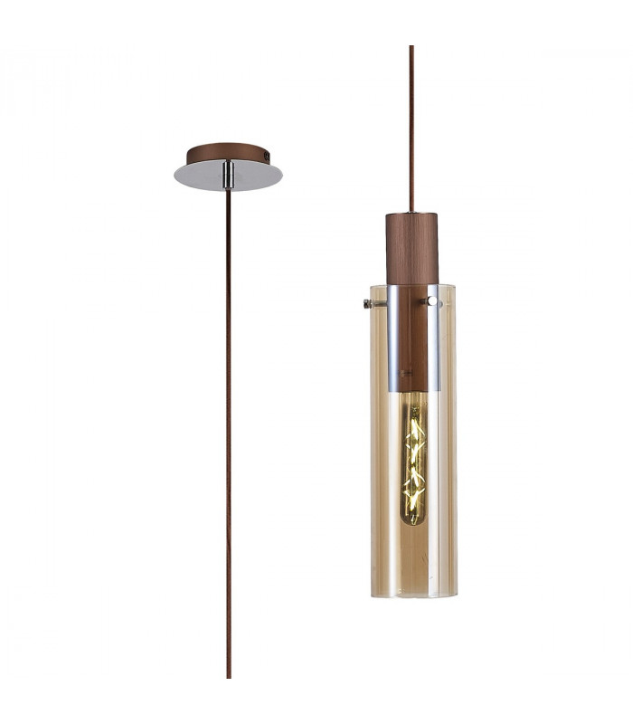 Miami Slim Single Ceiling Pendant Adjustable E27 Mocha Amber Glass-5