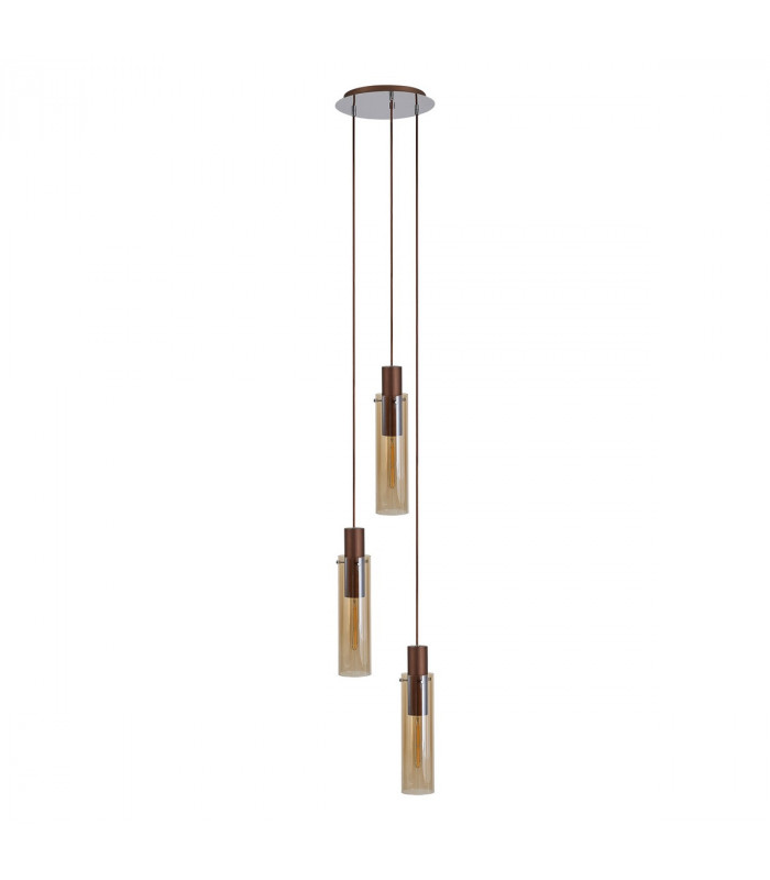 Miami Slim Round Ceiling Pendant 3 Light Adjustable E27 Mocha Amber Glass-4