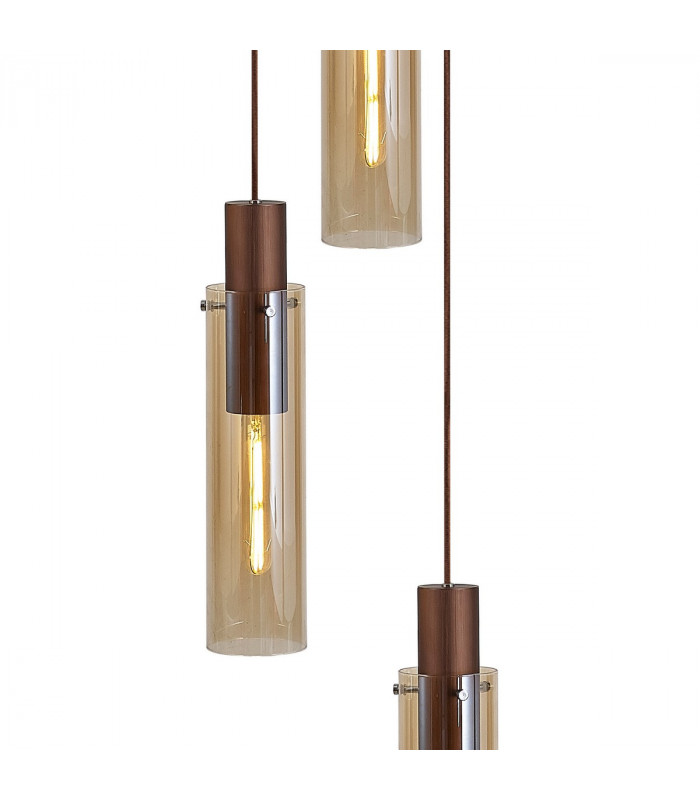 Miami Slim Round Ceiling Pendant 3 Light Adjustable E27 Mocha Amber Glass-6