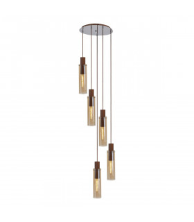 Miami Slim Round Ceiling Pendant 5 Light Adjustable E27 Mocha Amber Glass-1