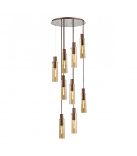 Blake Slim Round Ceiling Pendant 9 Light Adjustable E27 Mocha Amber Glass-1