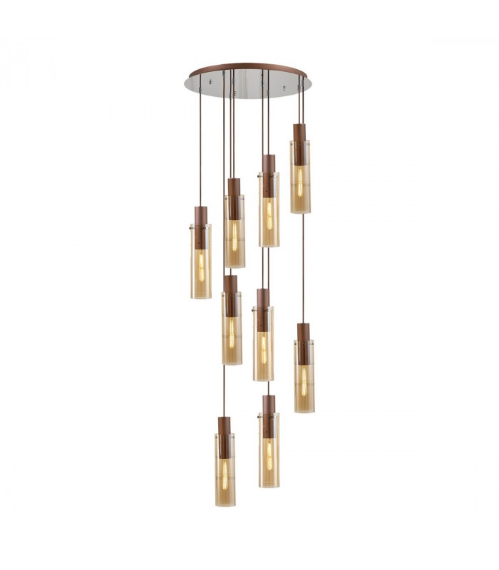 Blake Slim Round Ceiling Pendant 9 Light Adjustable E27 Mocha Amber Glass-1