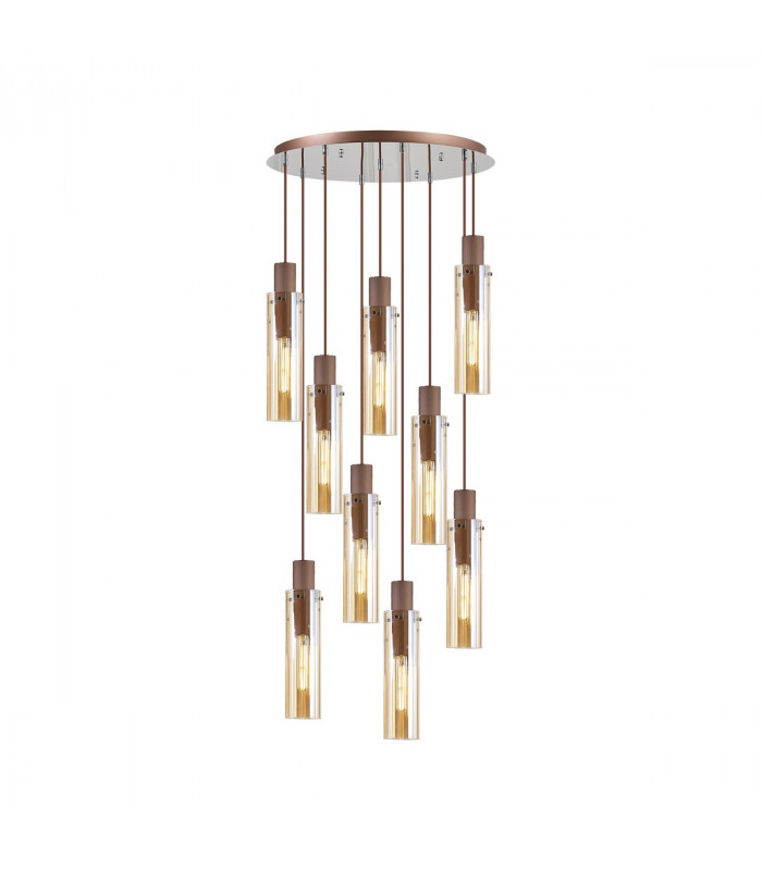 Blake Slim Round Ceiling Pendant 9 Light Adjustable E27 Mocha Amber Glass-9