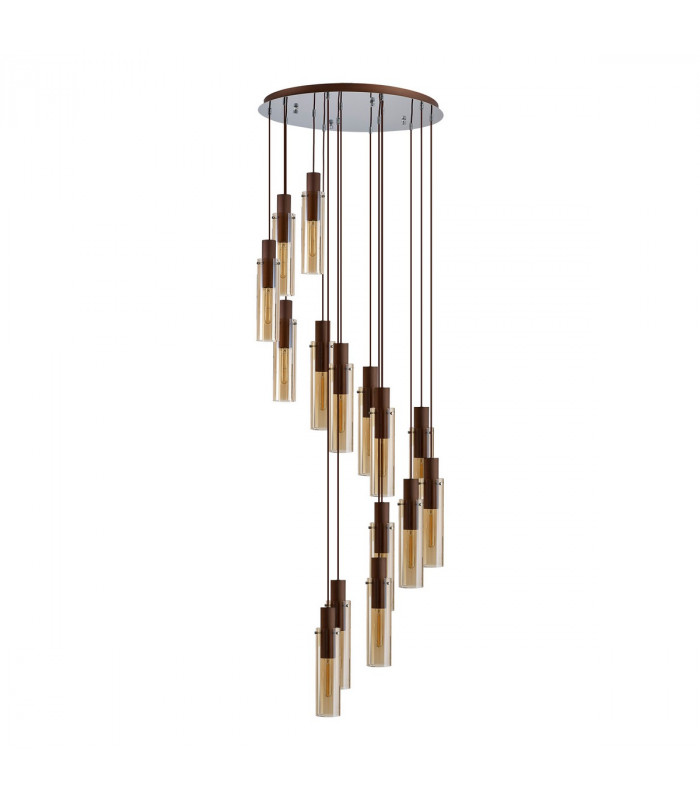Miami Slim Round Ceiling Pendant 15 Light Adjustable E27 Mocha Amber Glass Item Weight: 25.3kg-4
