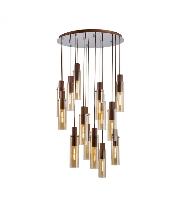 Miami Slim Round Ceiling Pendant 15 Light Adjustable E27 Mocha Amber Glass Item Weight: 25.3kg-5