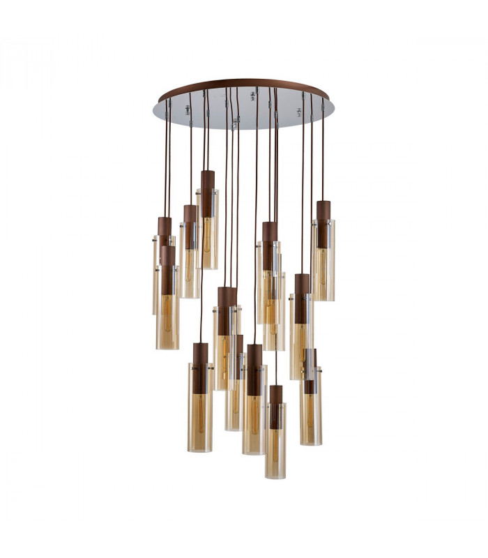 Miami Slim Round Ceiling Pendant 15 Light Adjustable E27 Mocha Amber Glass Item Weight: 25.3kg-6
