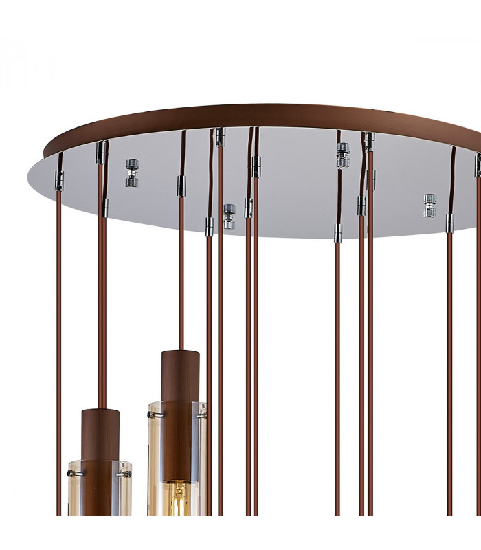 Miami Slim Round Ceiling Pendant 15 Light Adjustable E27 Mocha Amber Glass Item Weight: 25.3kg-7