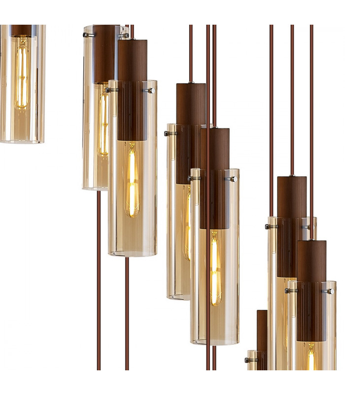 Miami Slim Round Ceiling Pendant 15 Light Adjustable E27 Mocha Amber Glass Item Weight: 25.3kg-8